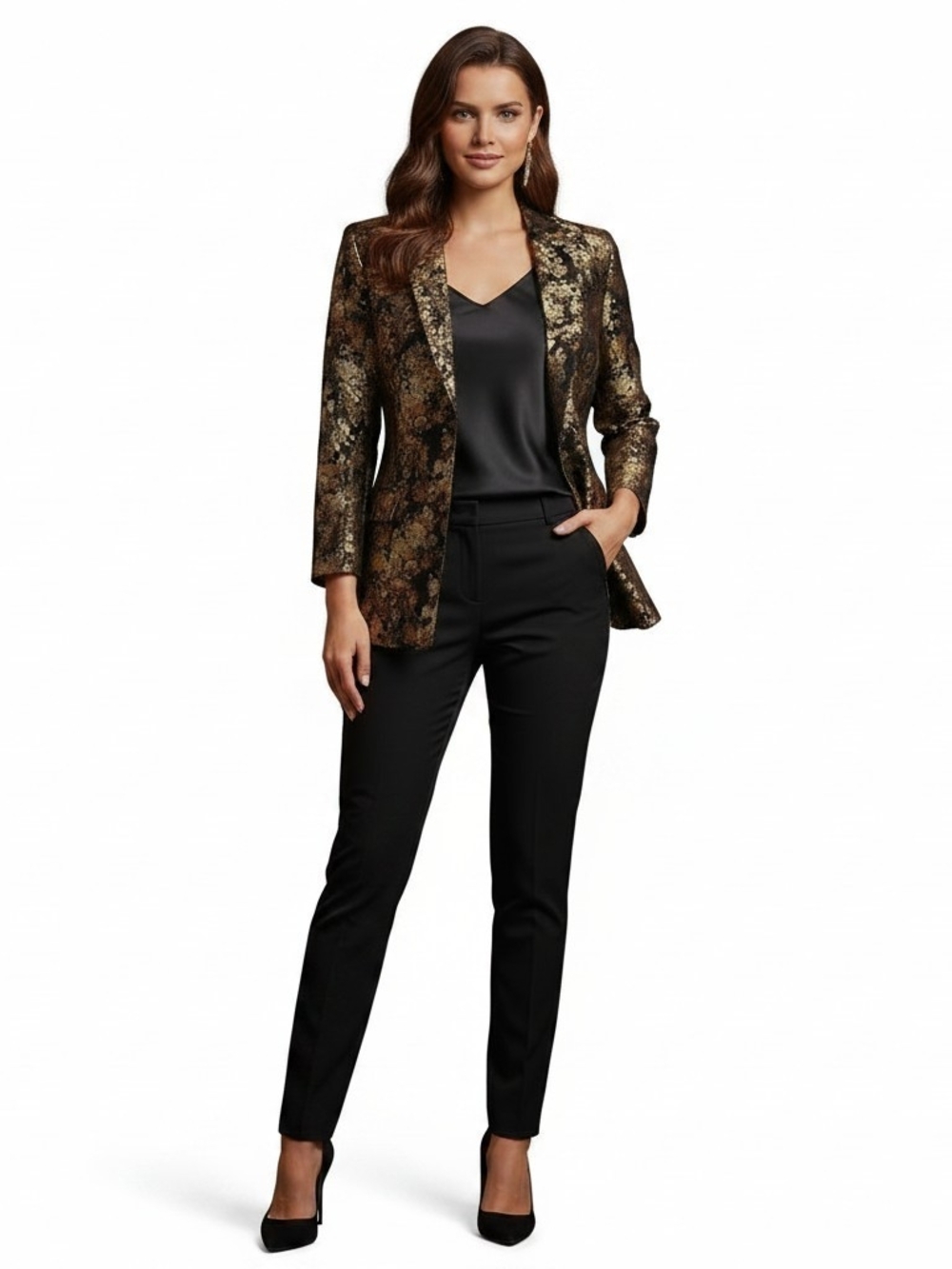 Cathayana Black Gold  Floral Brocade Jacket Frog Closure Size Large Blazer - Picture 3 of 10